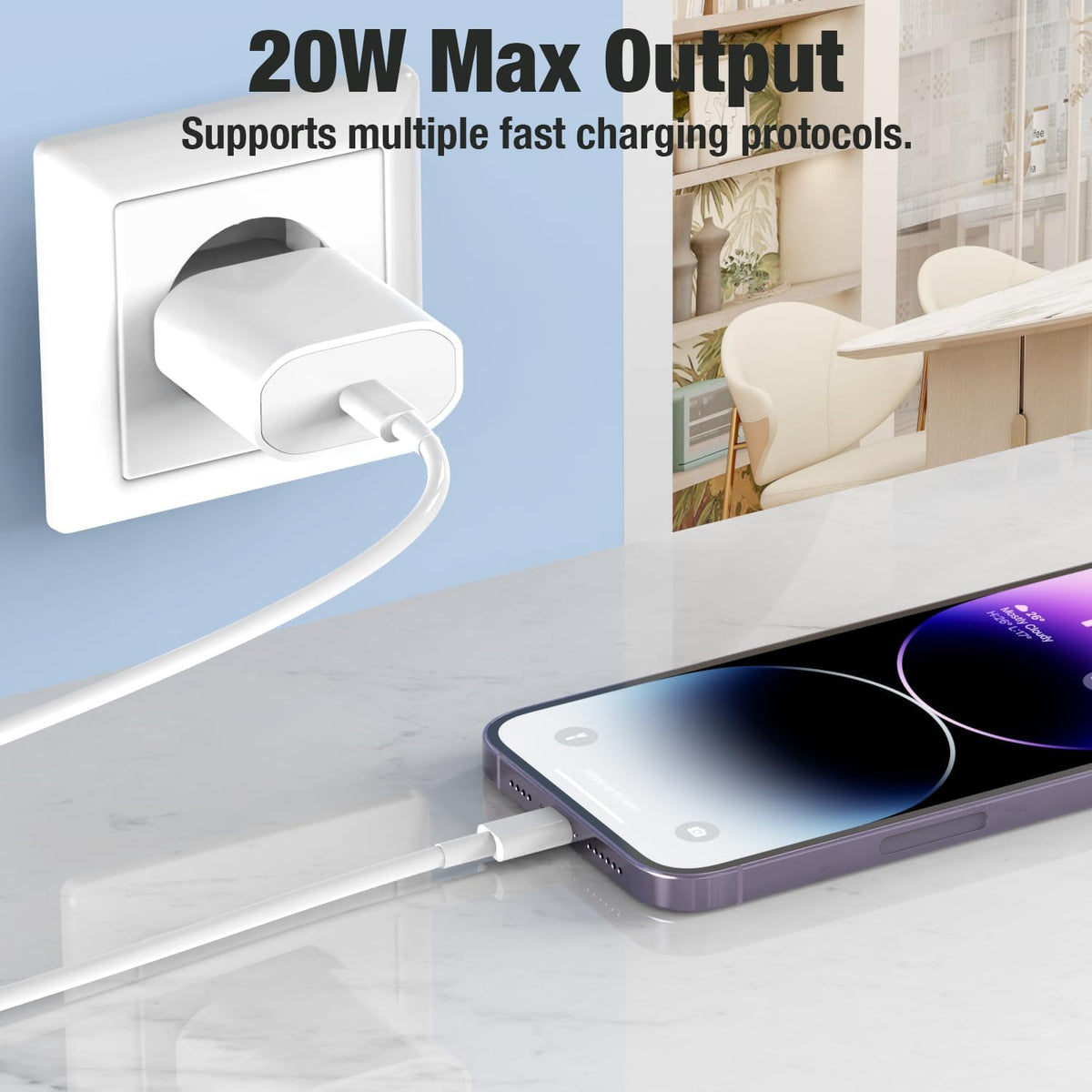 20W USB C Fast Charger with USB C to USB C  for iPhone 16/16 Pro/16 Pro Max/15/15 Pro/15 Pro Max/15 Plus, iPad Pro/Air, USBC Plug Head Charging Adapter Type C Wall Charged Current 1m cable