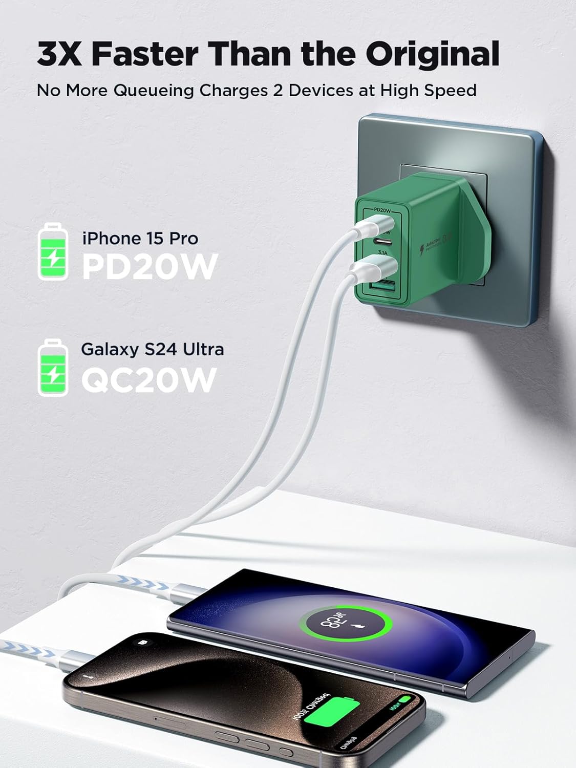 Aioneus USB C Charger PD 40W 4Port Type-C Fast charger for  iPhone 17 16 15 14 13, iPad Pro/Air, Galaxy S24 S23/ HP, Dell, Macbook Pro & Air | Dark Green