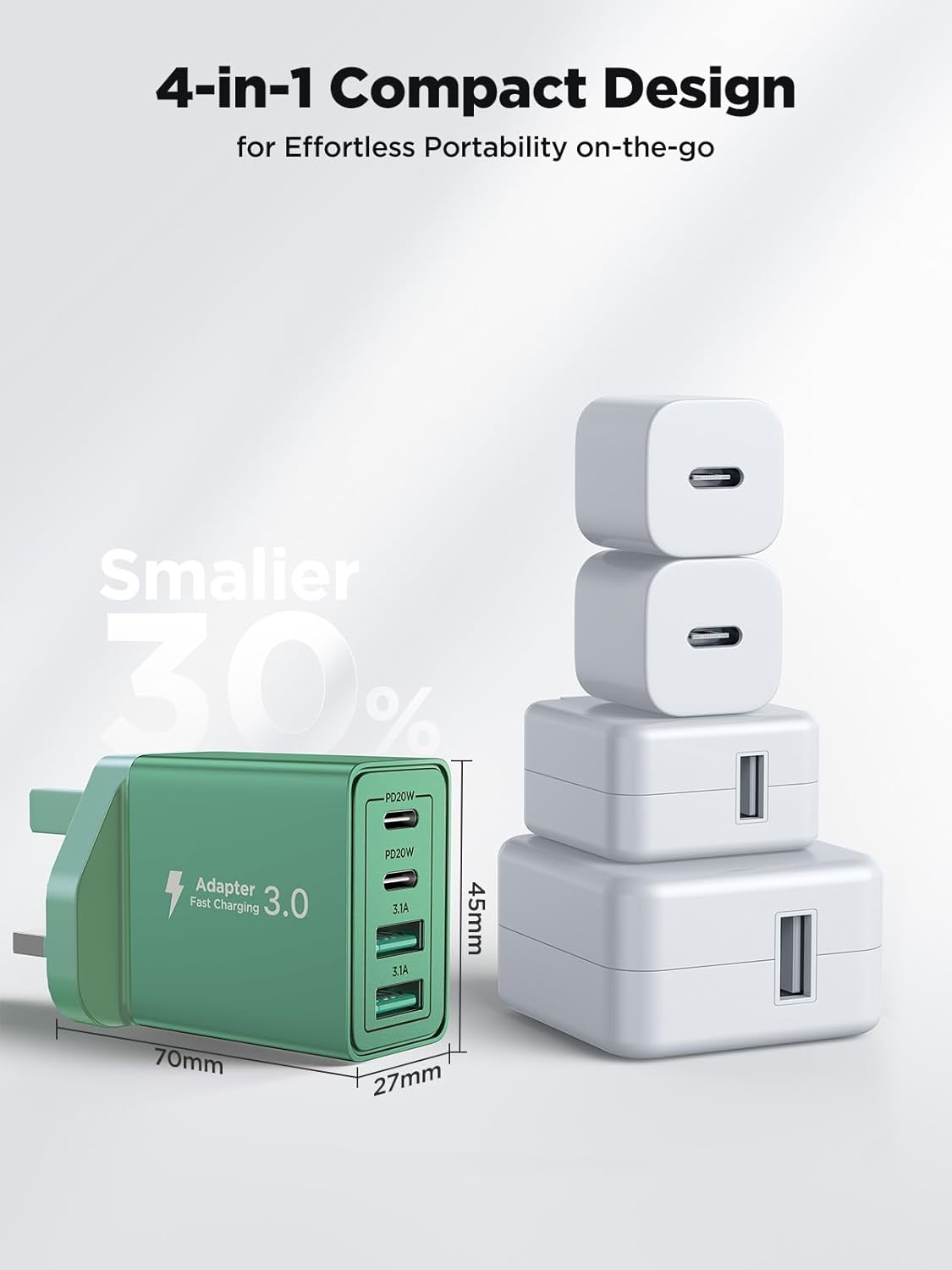 Aioneus USB C Charger PD 40W 4Port Type-C Fast charger for  iPhone 17 16 15 14 13, iPad Pro/Air, Galaxy S24 S23/ HP, Dell, Macbook Pro & Air | Dark Green
