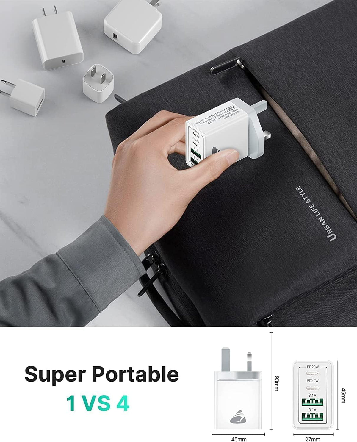 Aioneus USB C Charger PD 40W 4Port Type-C Fast charger for  iPhone 17 16 15 14 13, iPad Pro/Air, Galaxy S24 S23/ HP, Dell, Macbook Pro & Air | Color White