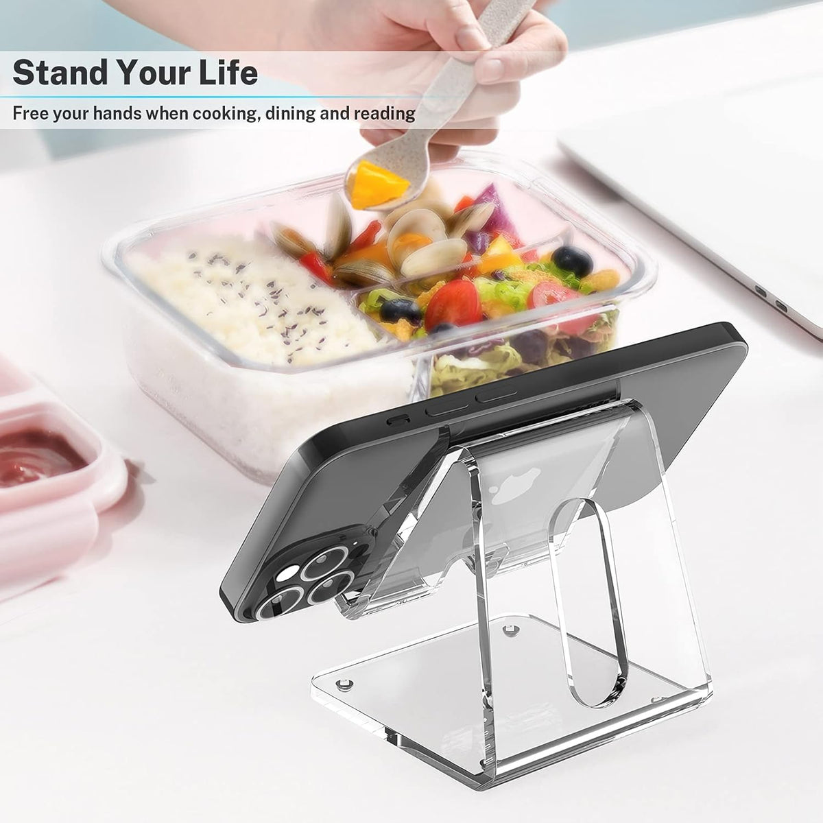 Crpich Acrylic Clear Cell Phone Holder Stand Compatible with Phone 12 Pro Max Mini 11 Xr 8 Plus SE, Switch, Android Smartphone, Pad, Tablet, Desk Accessories