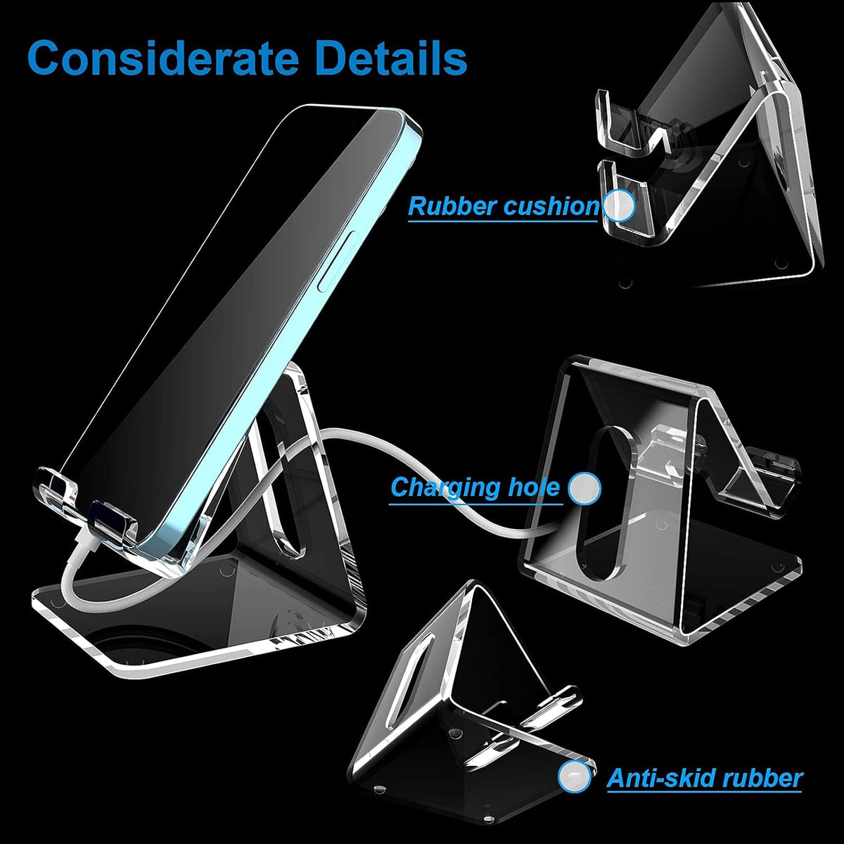 Crpich Acrylic Clear Cell Phone Holder Stand Compatible with Phone 12 Pro Max Mini 11 Xr 8 Plus SE, Switch, Android Smartphone, Pad, Tablet, Desk Accessories