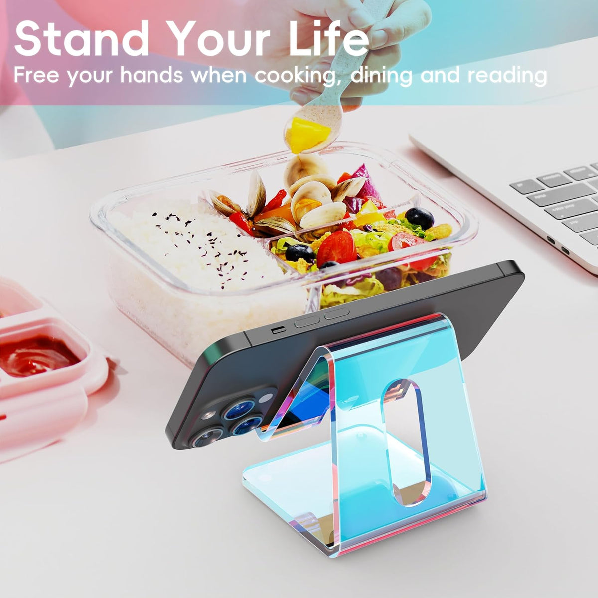 Portable Phone Holder Stand Compatible with Phone16 15 14 13 12 Pro Max Mini 11, Switch, Android Smartphone, Pad, Tablet, Iridescent Color