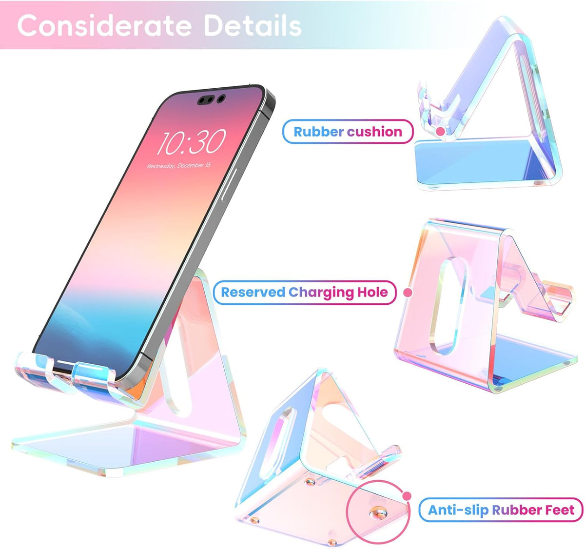 Portable Phone Holder Stand Compatible with Phone16 15 14 13 12 Pro Max Mini 11, Switch, Android Smartphone, Pad, Tablet, Iridescent Color