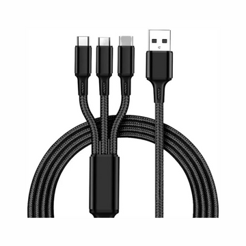 Universal Fast Charging 3 In 1, USB-C, Micro USB, Nylon Braided Fast Charging Usb Cable  Compatibility Support for iPhone, Android, tablets, power banks, and other USB-powered devices Black