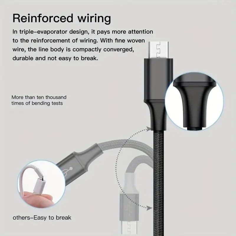 Universal Fast Charging 3 In 1, USB-C, Micro USB, Nylon Braided Fast Charging Usb Cable  Compatibility Support for iPhone, Android, tablets, power banks, and other USB-powered devices Black