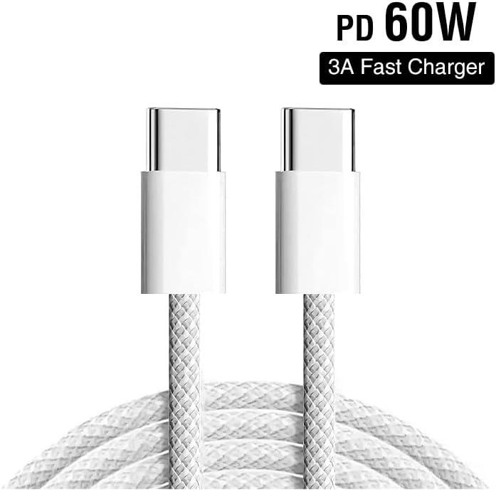 60W USB-C to USB-C Original Fast Charger 2m Dual USB C Compatible with Samsung Smartphones, iPhone 15, 16 Series, iPad & Laptops