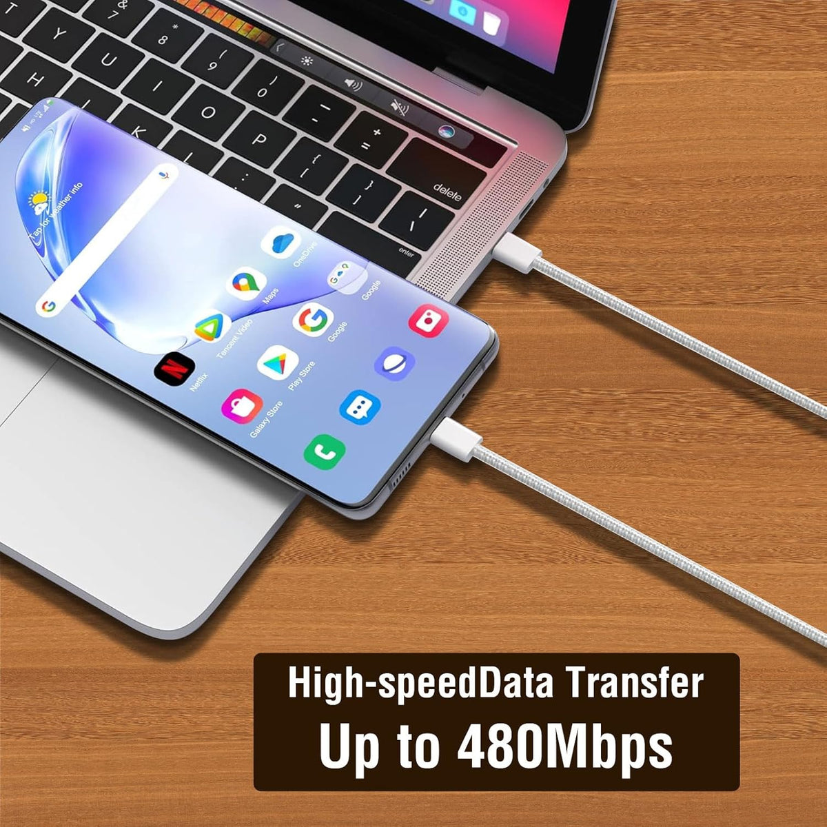 60W USB-C to USB-C Original Fast Charger 2m Dual USB C Compatible with Samsung Smartphones, iPhone 15, 16 Series, iPad & Laptops