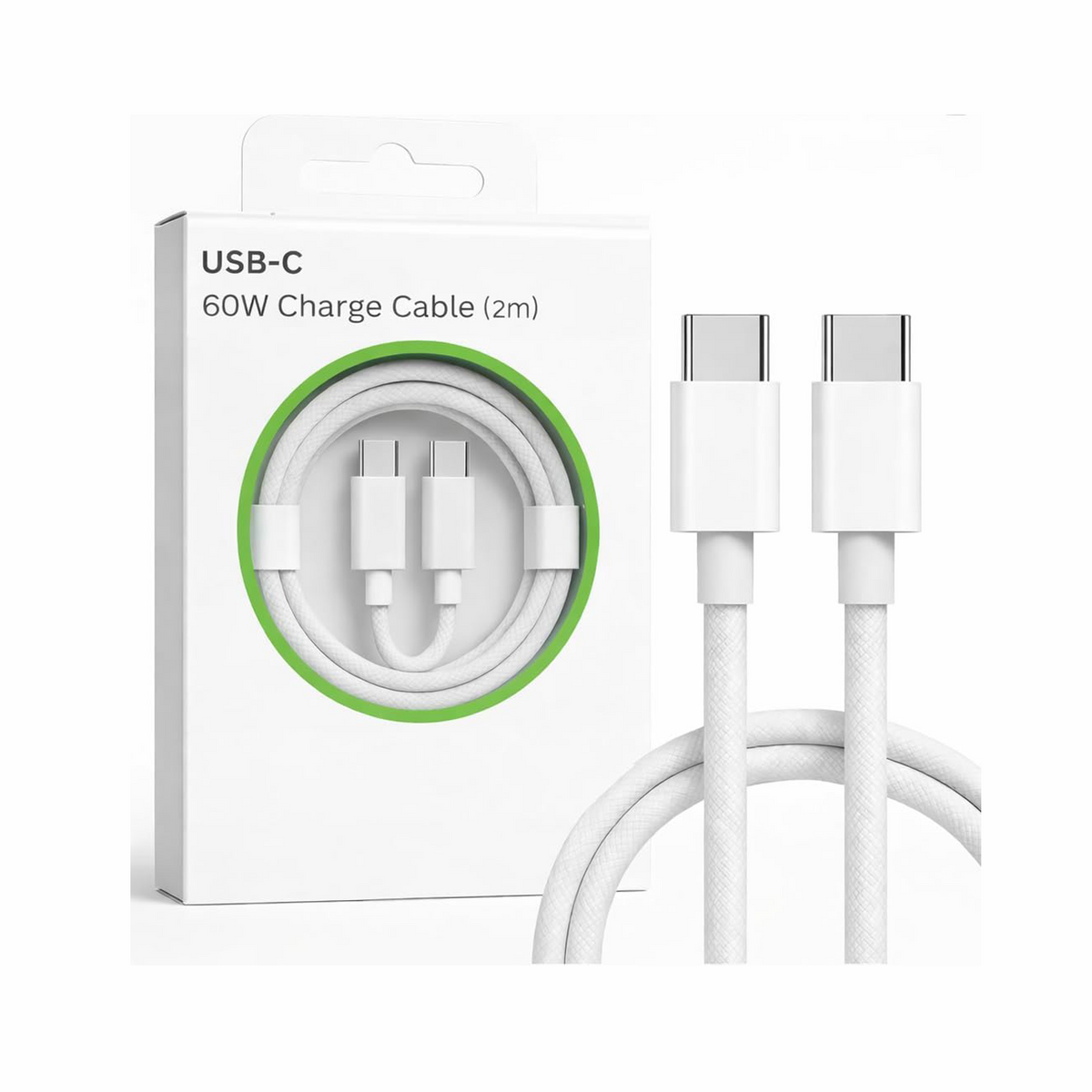 60W USB-C to USB-C Original Fast Charger 2m Dual USB C Compatible with Samsung Smartphones, iPhone 15, 16 Series, iPad & Laptops
