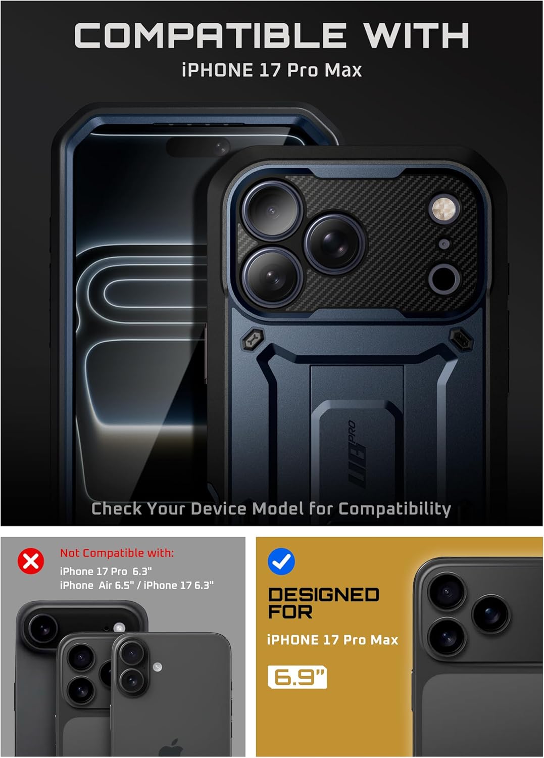 iPhone 17 Pro Max Case with Camera Control Button SUPCASE case Unicorn Beetle Pro, [Built-in Kickstand & Screen Protector Military-Grade Protection Full Body Heavy Duty Phone Case, Azure