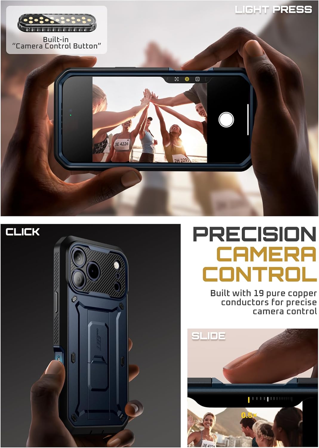 iPhone 17 Pro Max Case with Camera Control Button SUPCASE case Unicorn Beetle Pro, [Built-in Kickstand & Screen Protector Military-Grade Protection Full Body Heavy Duty Phone Case, Azure