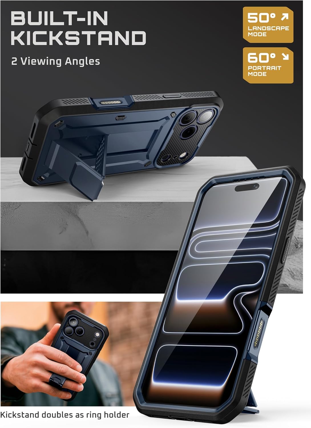 iPhone 17 Pro Max Case with Camera Control Button SUPCASE case Unicorn Beetle Pro, [Built-in Kickstand & Screen Protector Military-Grade Protection Full Body Heavy Duty Phone Case, Azure