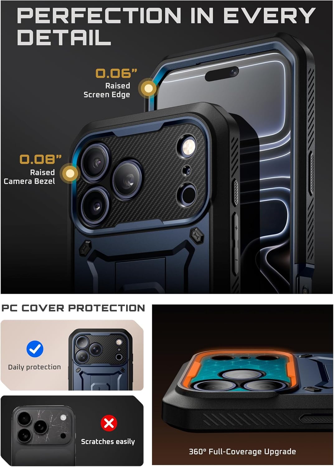 iPhone 17 Pro Max Case with Camera Control Button SUPCASE case Unicorn Beetle Pro, [Built-in Kickstand & Screen Protector Military-Grade Protection Full Body Heavy Duty Phone Case, Azure