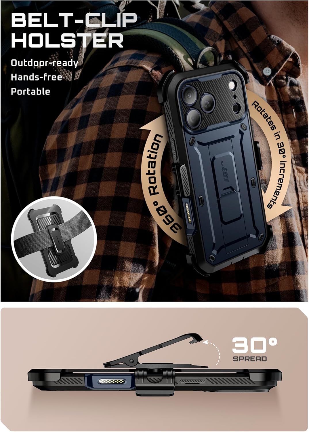 iPhone 17 Pro Max Case with Camera Control Button SUPCASE case Unicorn Beetle Pro, [Built-in Kickstand & Screen Protector Military-Grade Protection Full Body Heavy Duty Phone Case, Azure