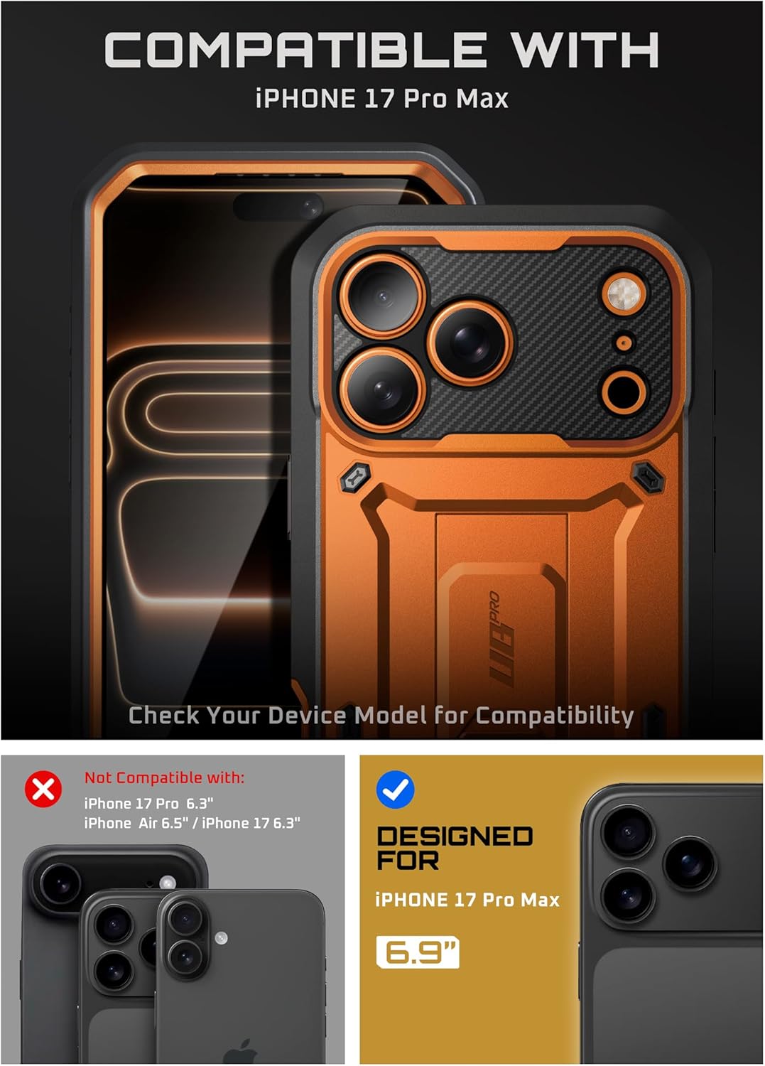 iPhone 17 Pro Max Case with Camera Control Button SUPCASE case Unicorn Beetle Pro, [Built-in Kickstand & Screen Protector Military-Grade Protection Full Body Heavy Duty Phone Case, Coral