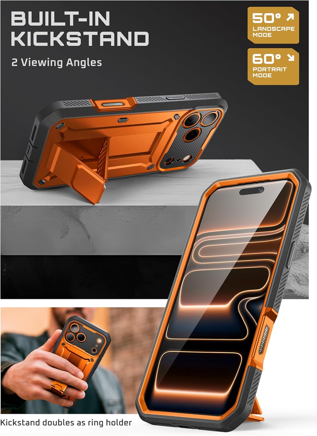 iPhone 17 Pro Max Case with Camera Control Button SUPCASE case Unicorn Beetle Pro, [Built-in Kickstand & Screen Protector Military-Grade Protection Full Body Heavy Duty Phone Case, Coral