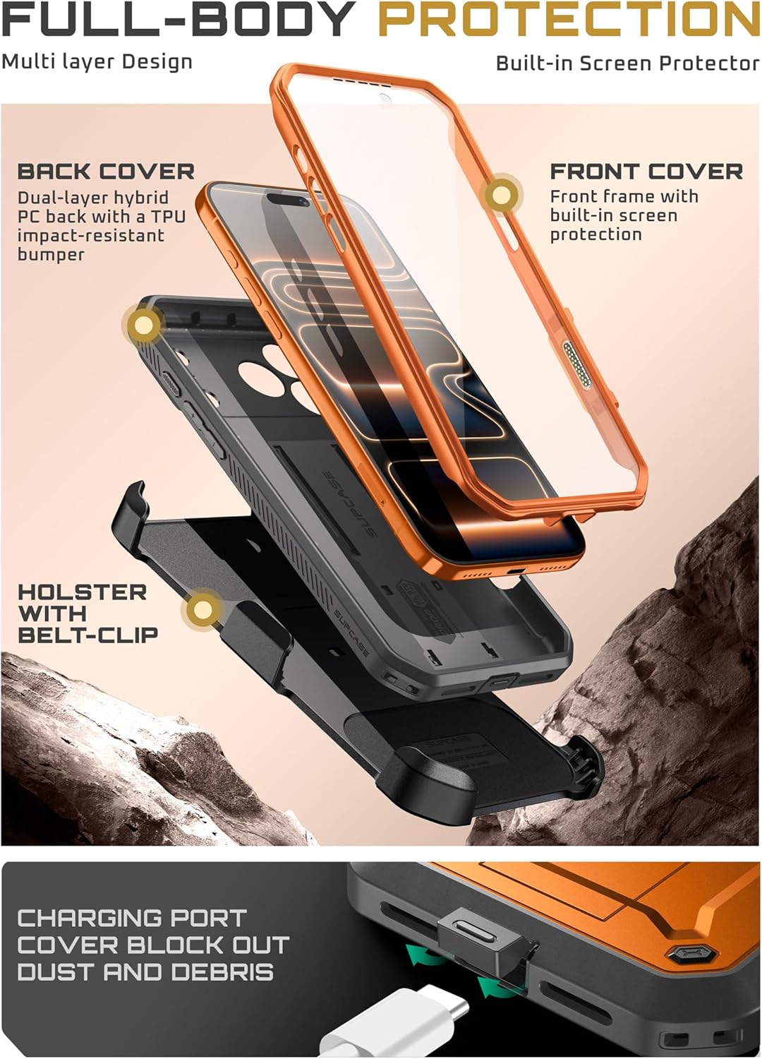 iPhone 17 Pro Max Case with Camera Control Button SUPCASE case Unicorn Beetle Pro, [Built-in Kickstand & Screen Protector Military-Grade Protection Full Body Heavy Duty Phone Case, Coral