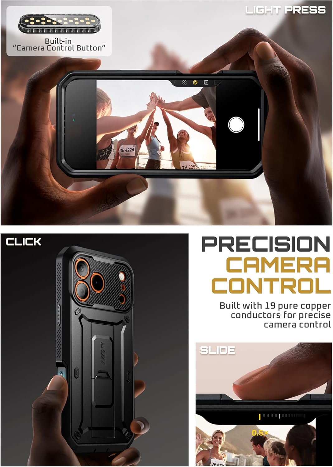 iPhone 17 Pro Max Case with Camera Control Button SUPCASE case Unicorn Beetle Pro, [Built-in Kickstand & Screen Protector Military-Grade Protection Full Body Heavy Duty Phone Case, Black
