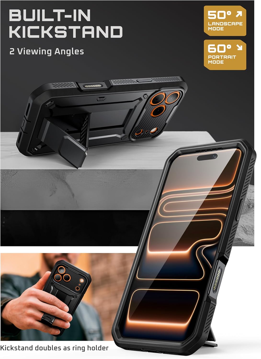 iPhone 17 Pro Max Case with Camera Control Button SUPCASE case Unicorn Beetle Pro, [Built-in Kickstand & Screen Protector Military-Grade Protection Full Body Heavy Duty Phone Case, Black