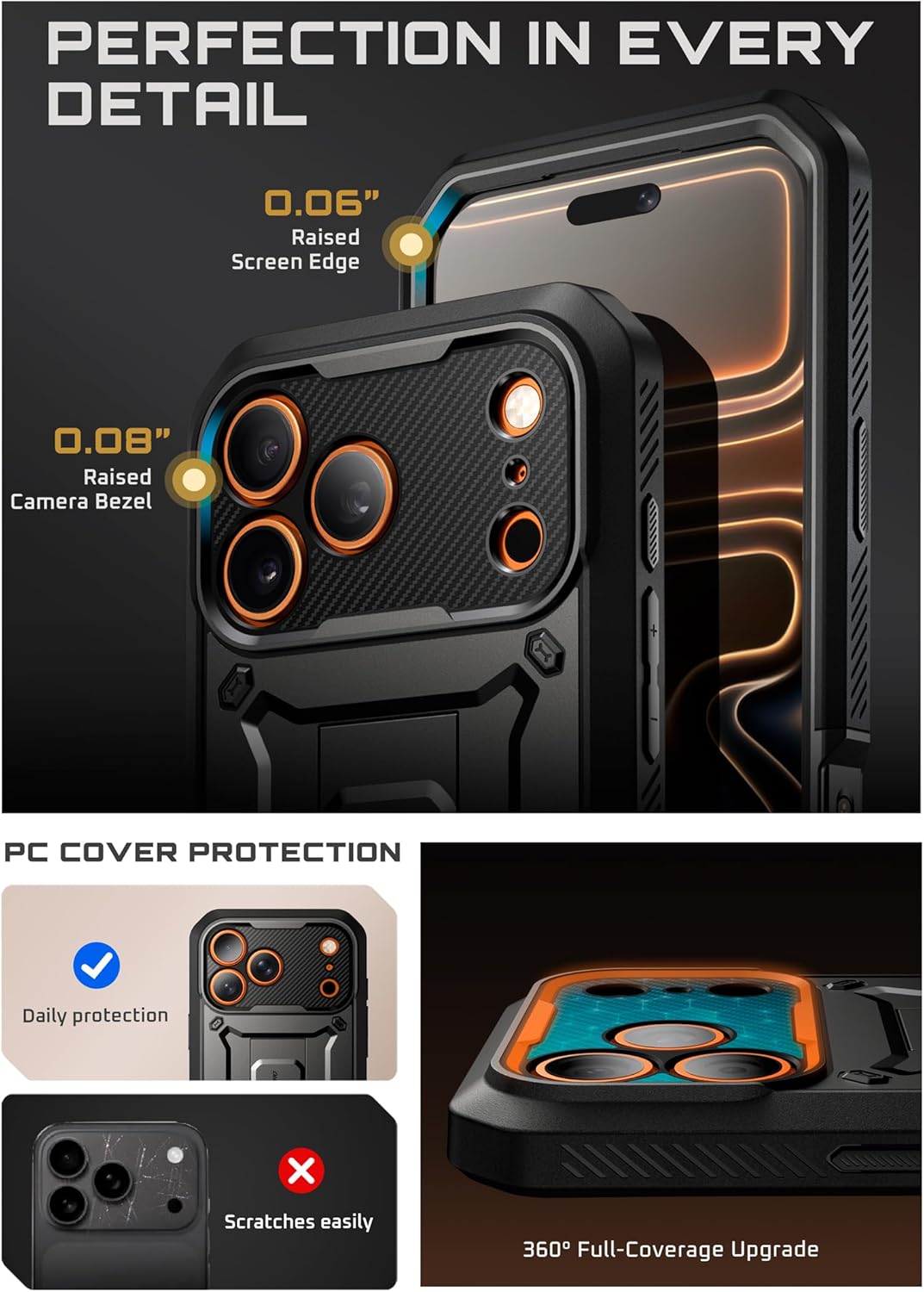iPhone 17 Pro Max Case with Camera Control Button SUPCASE case Unicorn Beetle Pro, [Built-in Kickstand & Screen Protector Military-Grade Protection Full Body Heavy Duty Phone Case, Black