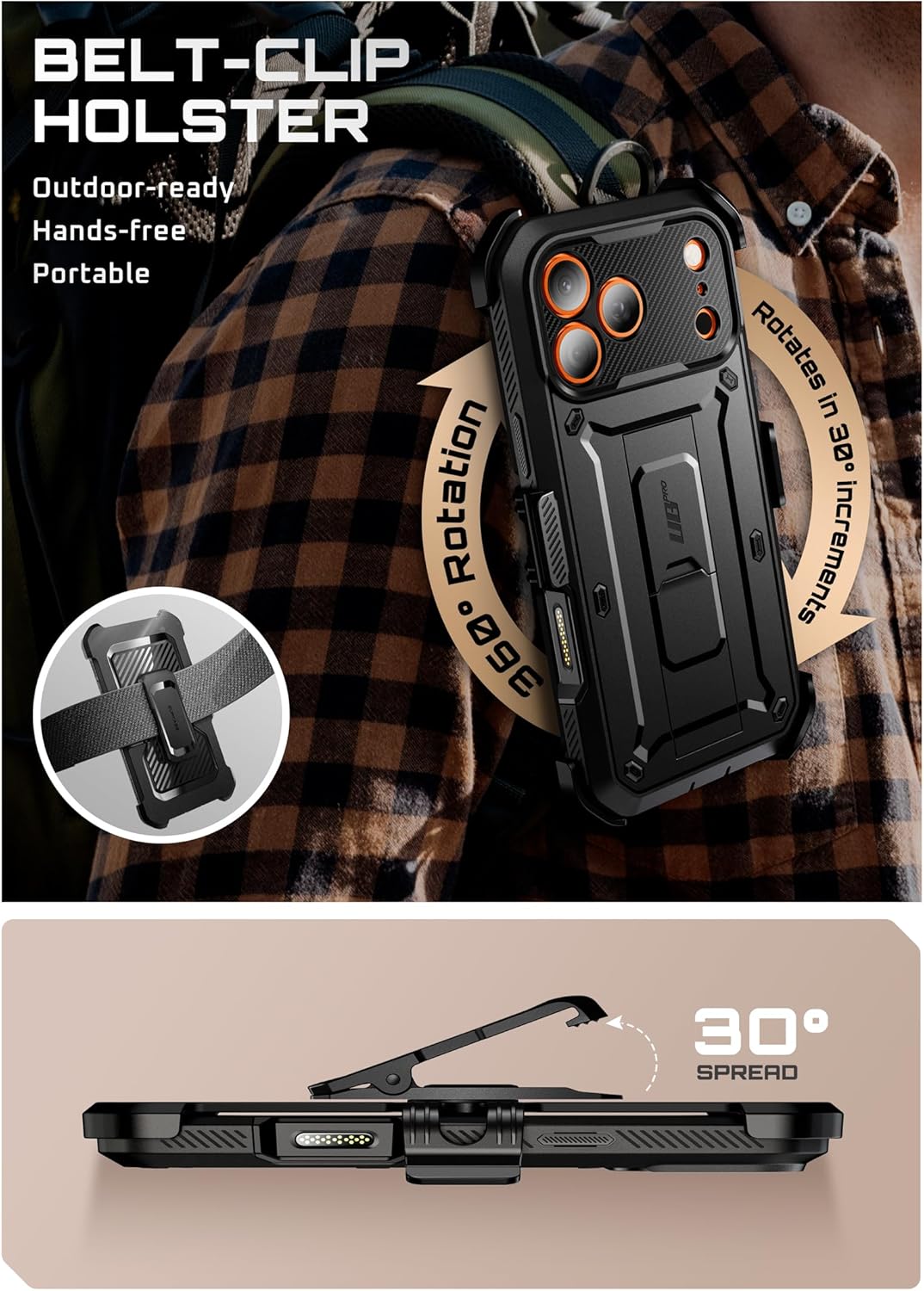 iPhone 17 Pro Max Case with Camera Control Button SUPCASE case Unicorn Beetle Pro, [Built-in Kickstand & Screen Protector Military-Grade Protection Full Body Heavy Duty Phone Case, Black