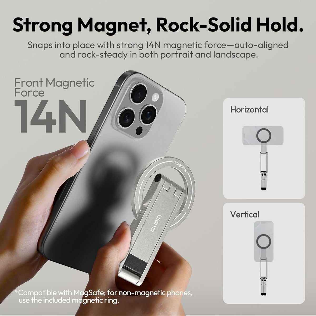 Aluminium mini Magnetic Tripod Stand for Smartphones Quick Mount Compatible with iPhone 16 15 14 13 13 Series, Silver