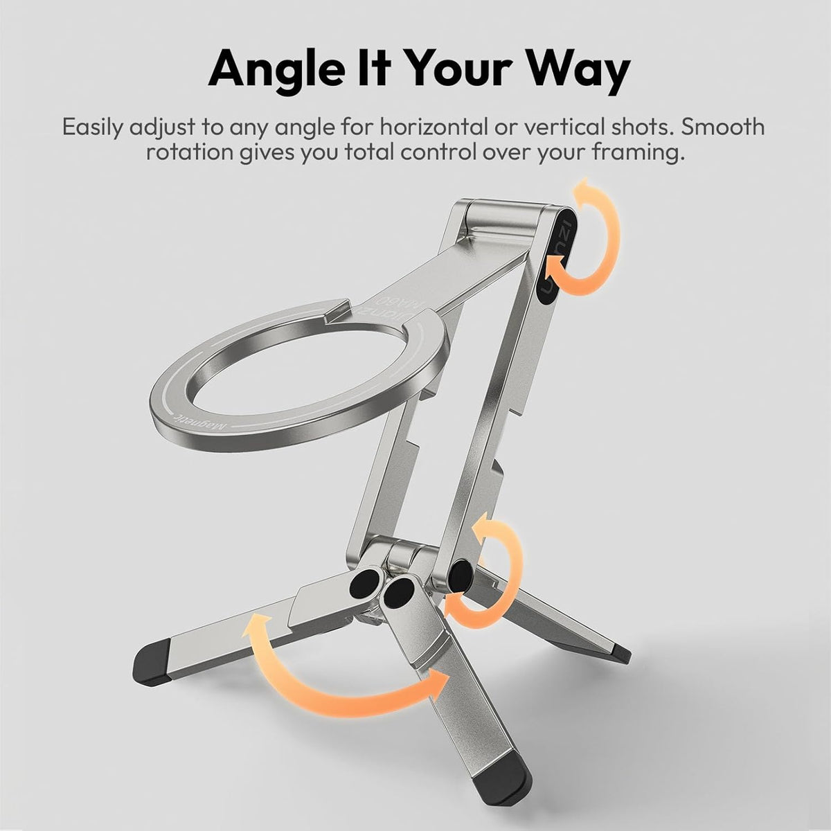 Aluminium mini Magnetic Tripod Stand for Smartphones Quick Mount Compatible with iPhone 16 15 14 13 13 Series, Silver