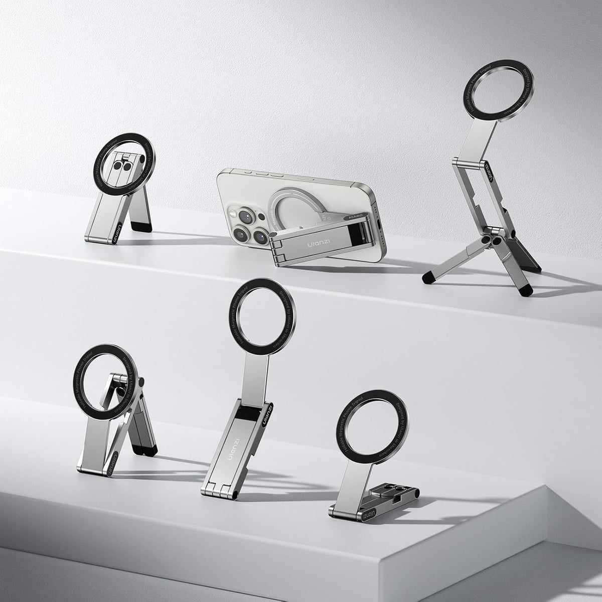 Aluminium mini Magnetic Tripod Stand for Smartphones Quick Mount Compatible with iPhone 16 15 14 13 13 Series, Silver