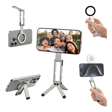 Aluminium mini Magnetic Tripod Stand for Smartphones Quick Mount Compatible with iPhone 16 15 14 13 13 Series, Silver