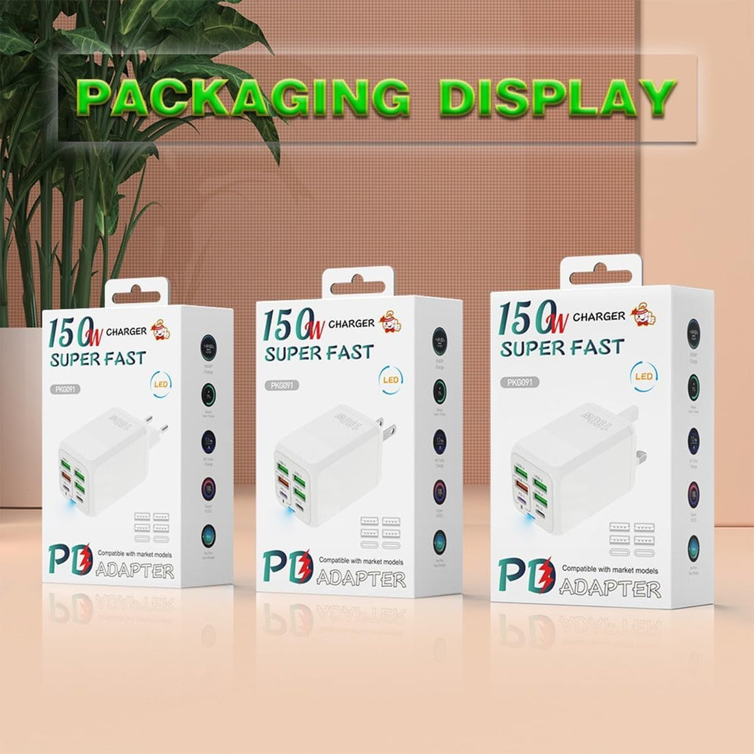 150W Fast USB C Charger, Total power 150W 6-Port USB Dual PD 2-USB-C and QC 3.0 4-USB-A Fast Charging Port Multi Wall Charger USB Plug Adapter for iphone16/16 Pro/16 Pro Max,15/14 Series, Android White