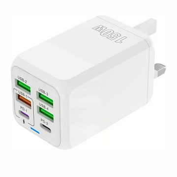150W Fast USB C Charger, Total power 150W 6-Port USB Dual PD 2-USB-C and QC 3.0 4-USB-A Fast Charging Port Multi Wall Charger USB Plug Adapter for iphone16/16 Pro/16 Pro Max,15/14 Series, Android White